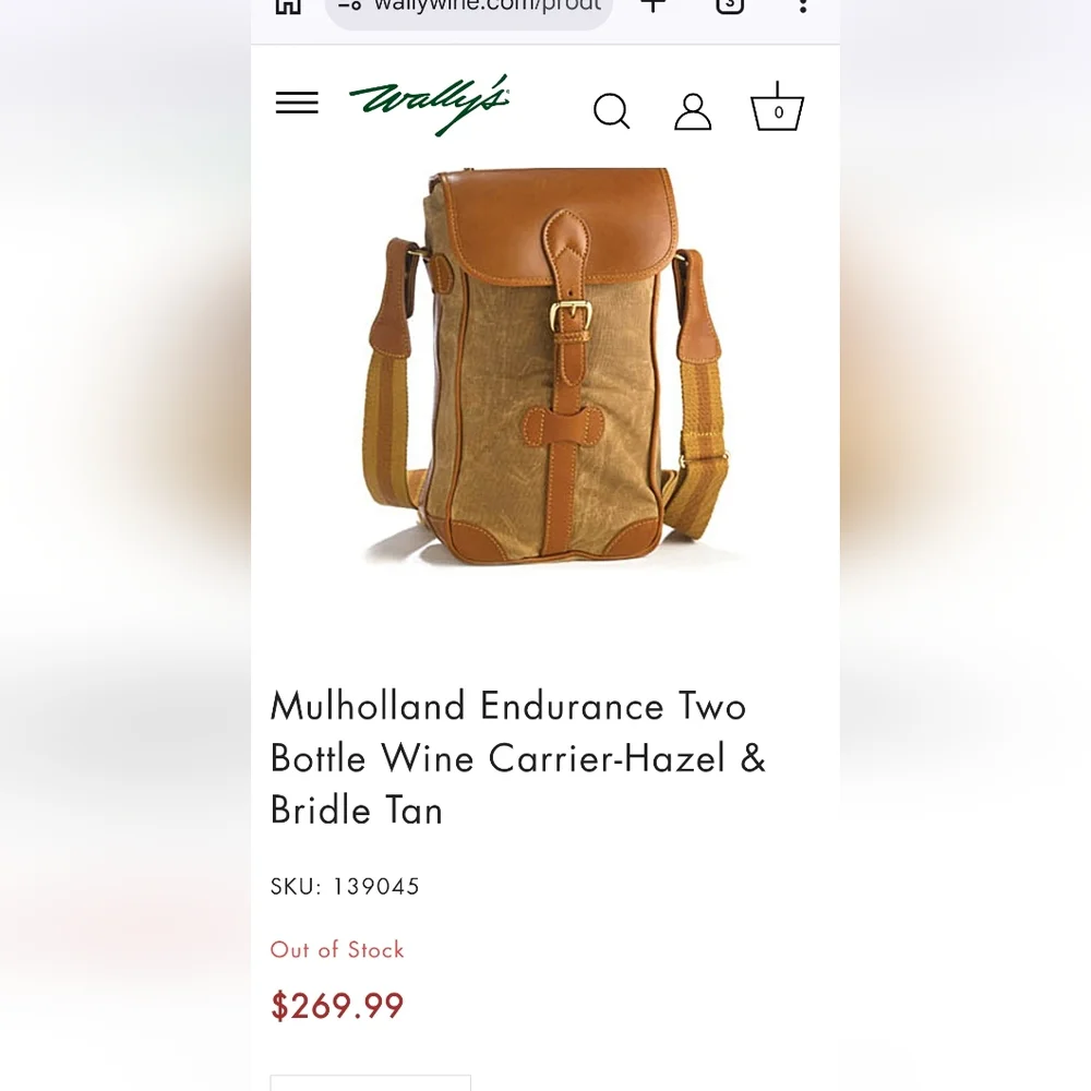 Canvas & Leather Wine Bottle Carrier Crossbody Bag Rustic Travel Picnic Tote